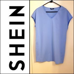 SHEIN Baby Blue Cotton V-Neck Short Sleeve. Small